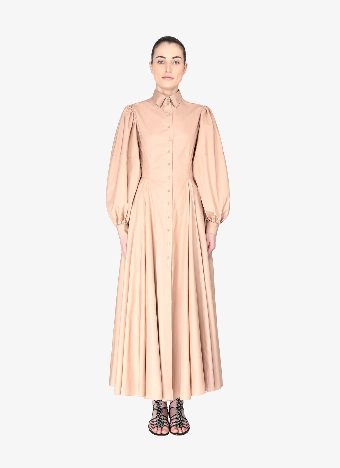 LONG SLEEVE DRESS POPELINE JAPONAISE ROSE NUDE ALAÏA PALE PINK  LONG SLEEVE DRESS POPELINE JAPONAISE ROSE NUDE